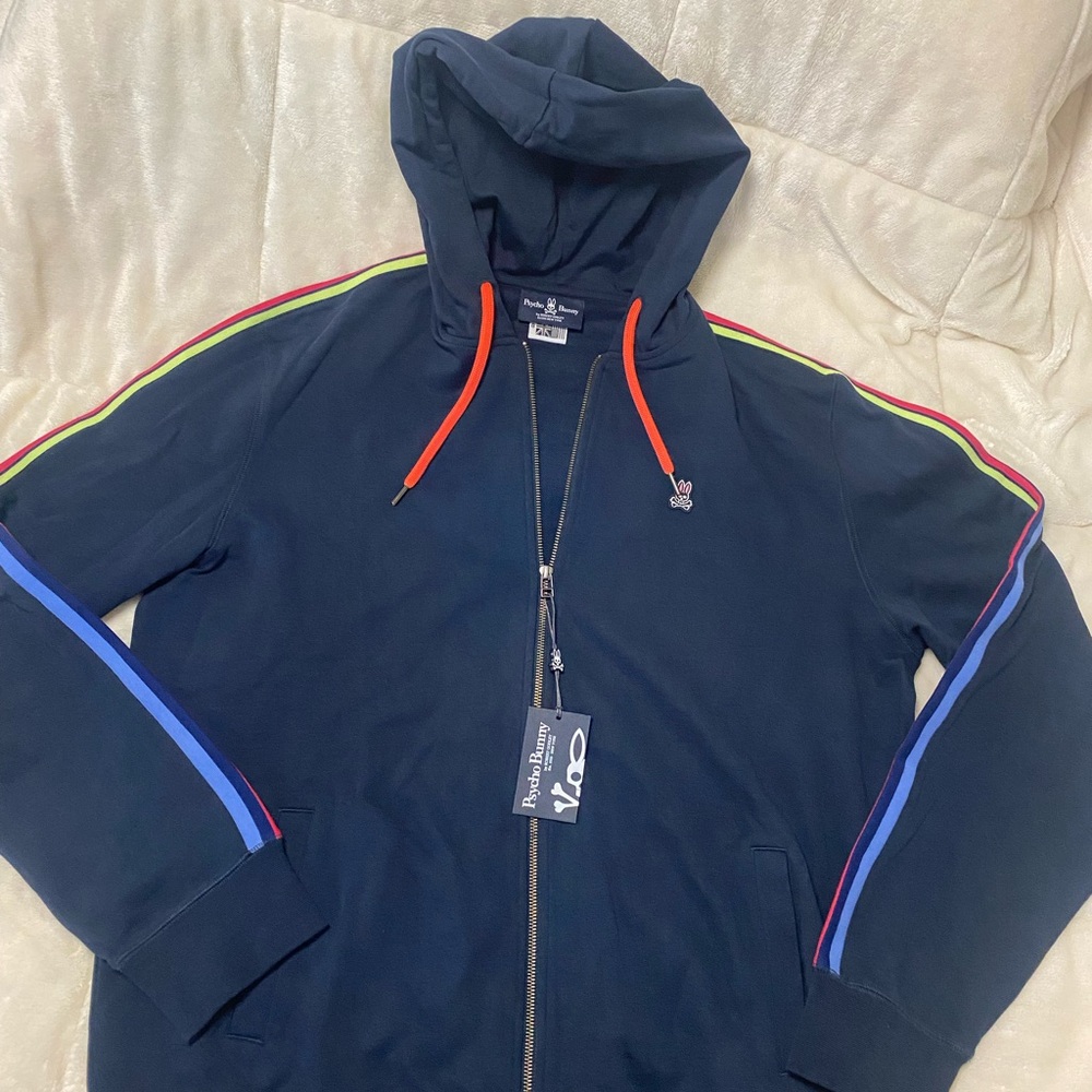 Beautiful NWT Psycho Bunny Navy Blue Mens Hoodie XXL 100%cotton